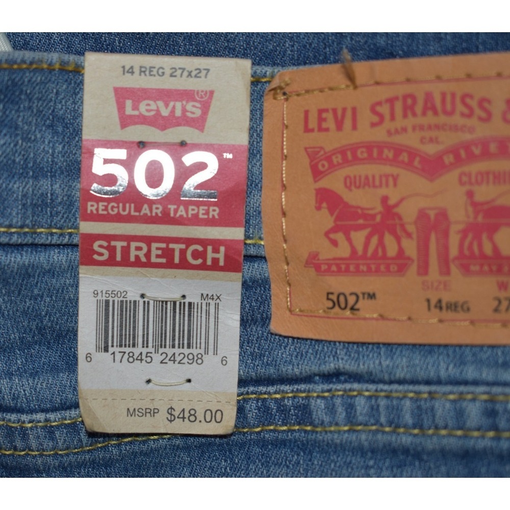Levi's 502 Taper Stretch Regular Fit Jeans Med. Wash Boy Size 14R 915502 27 X 27 - Picture 16 of 16